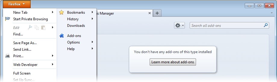 Access the Firefox Add-ons Manager from the main Firefox menu